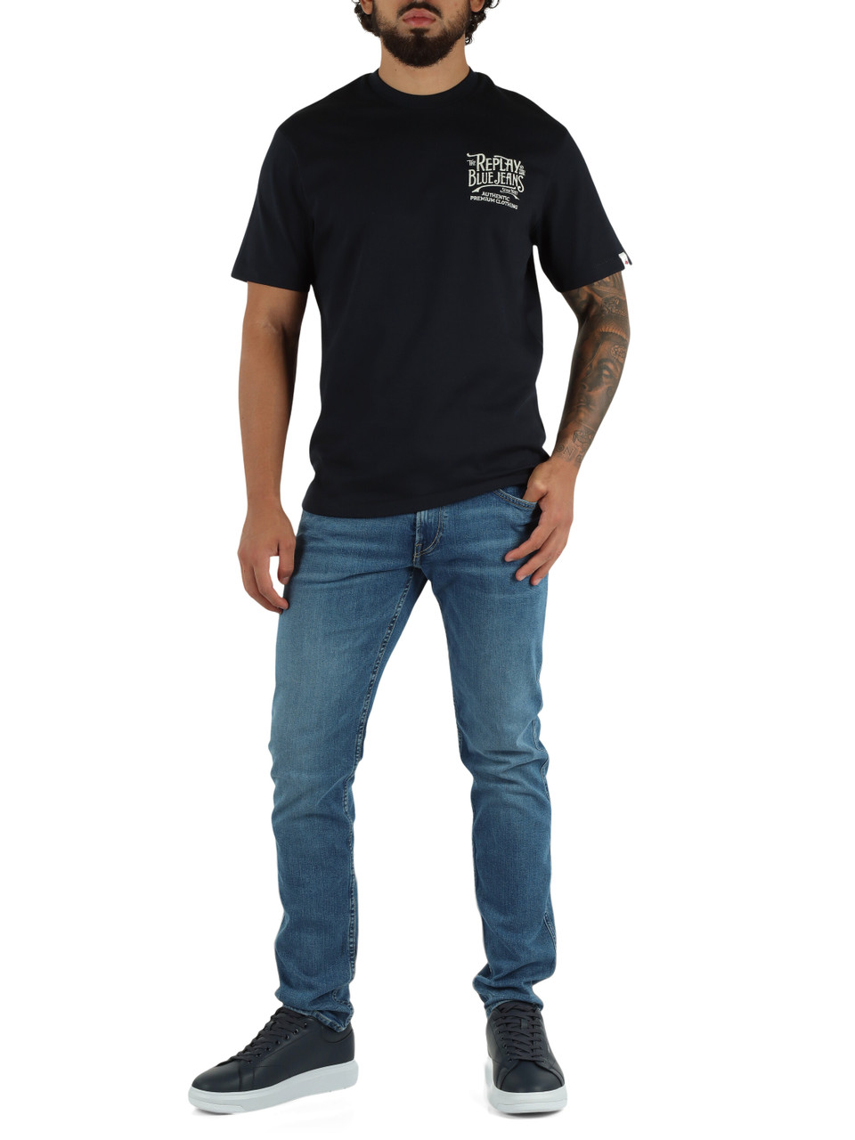 BLU SCURO | T-shirt in cotone con ricamo logo frontale