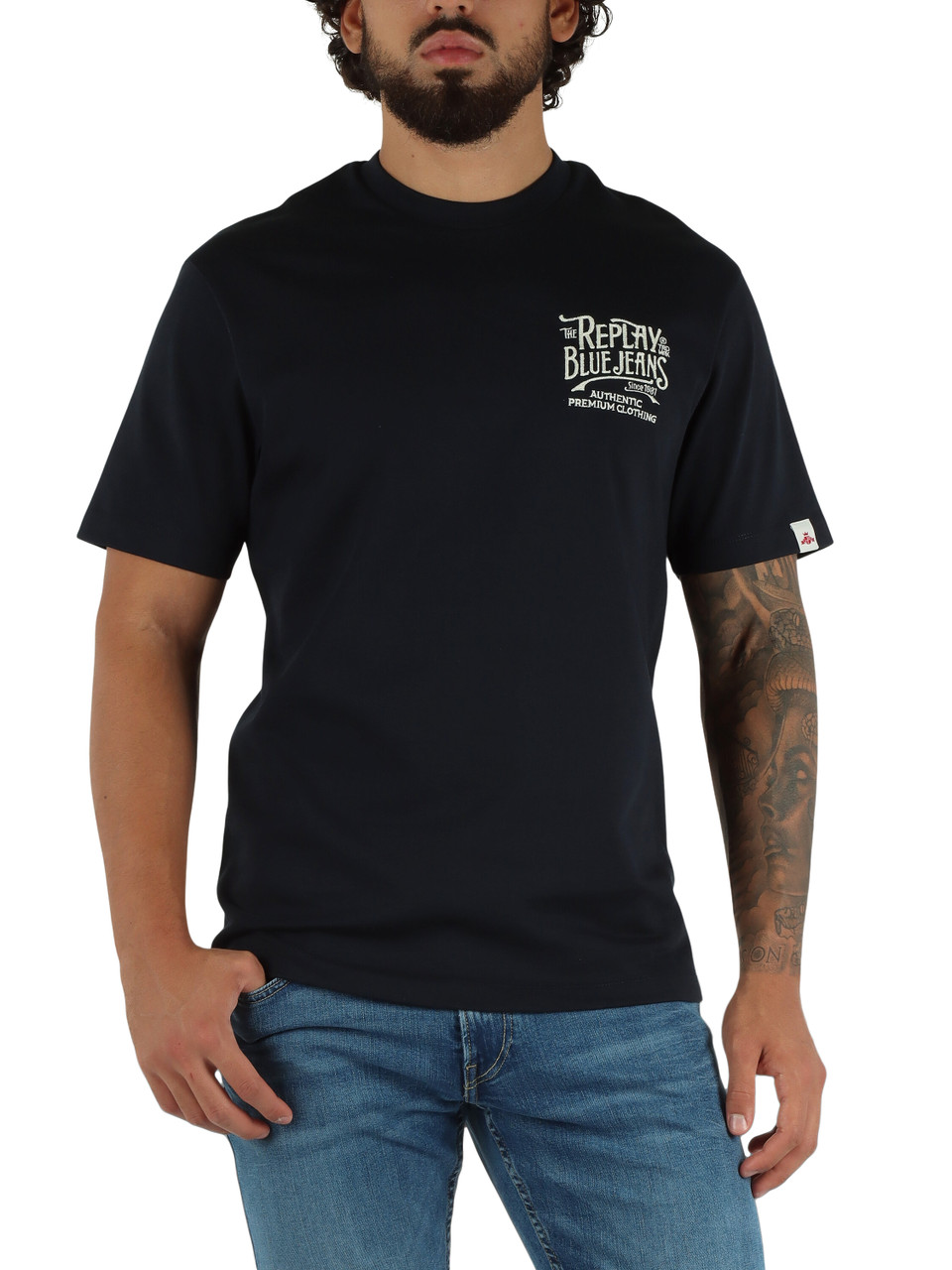 BLU SCURO | T-shirt in cotone con ricamo logo frontale