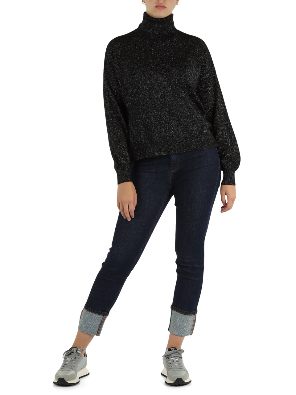 NERO | JEANS: Maglia collo alto in misto viscosa e lurex