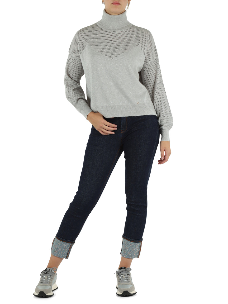 ARGENTO | JEANS: Maglia collo alto in misto viscosa e lurex
