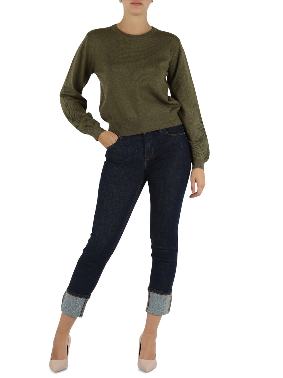VERDE MILITARE | JEANS: Maglia girocollo in misto viscosa