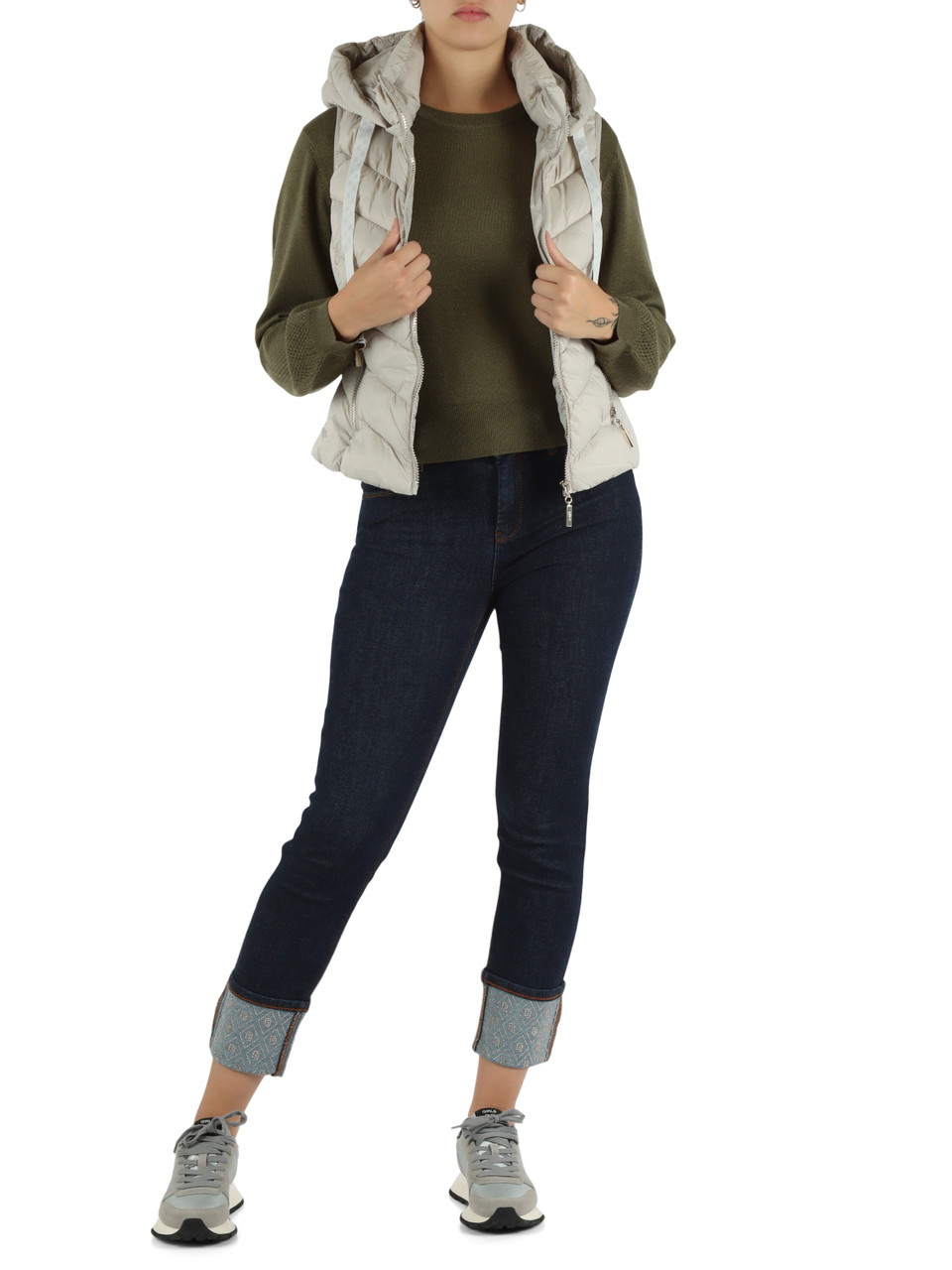 GRIGIO | JEANS: Smanicato trapuntato con cappuccio
