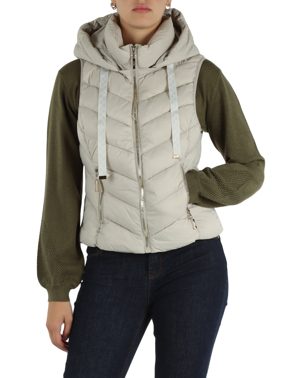 GRIGIO | JEANS: Smanicato trapuntato con cappuccio