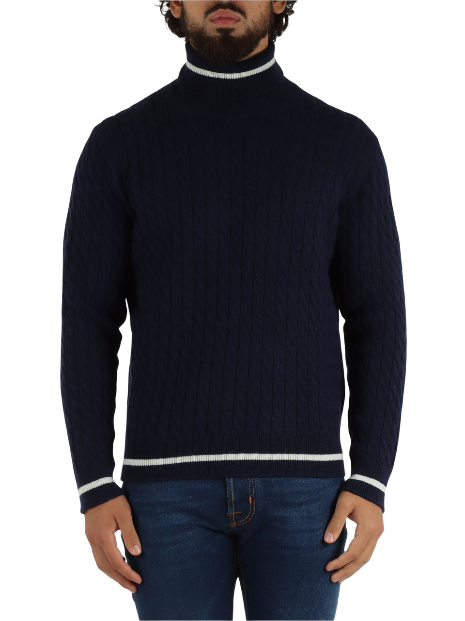 BLU | Maglia collo alto in lana a trecce