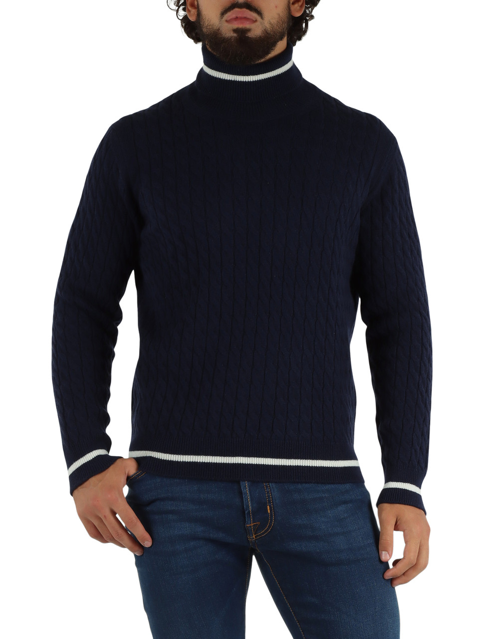 BLU | Maglia collo alto in lana a trecce