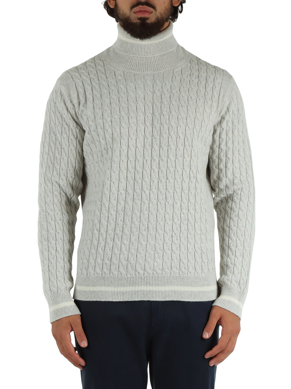 GRIGIO CHIARO | Maglia collo alto in lana a trecce