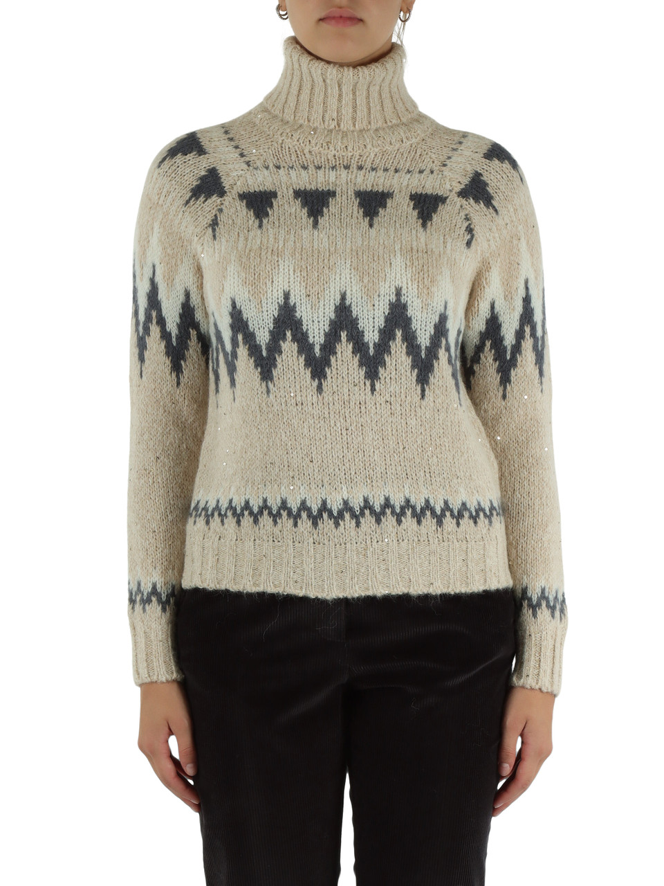 BEIGE | Maglia collo alto in misto lana e alpaca