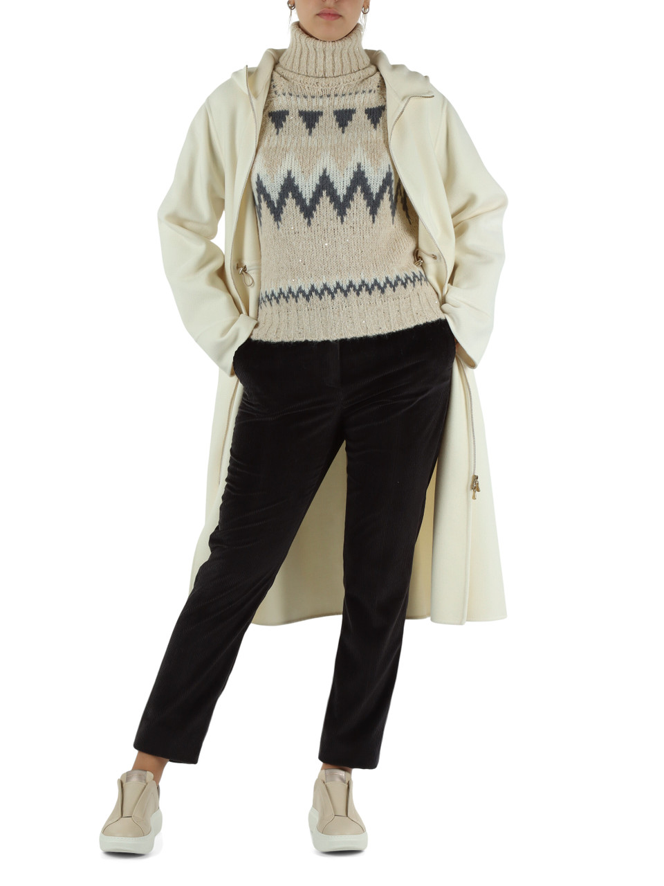 BEIGE | Maglia collo alto in misto lana e alpaca