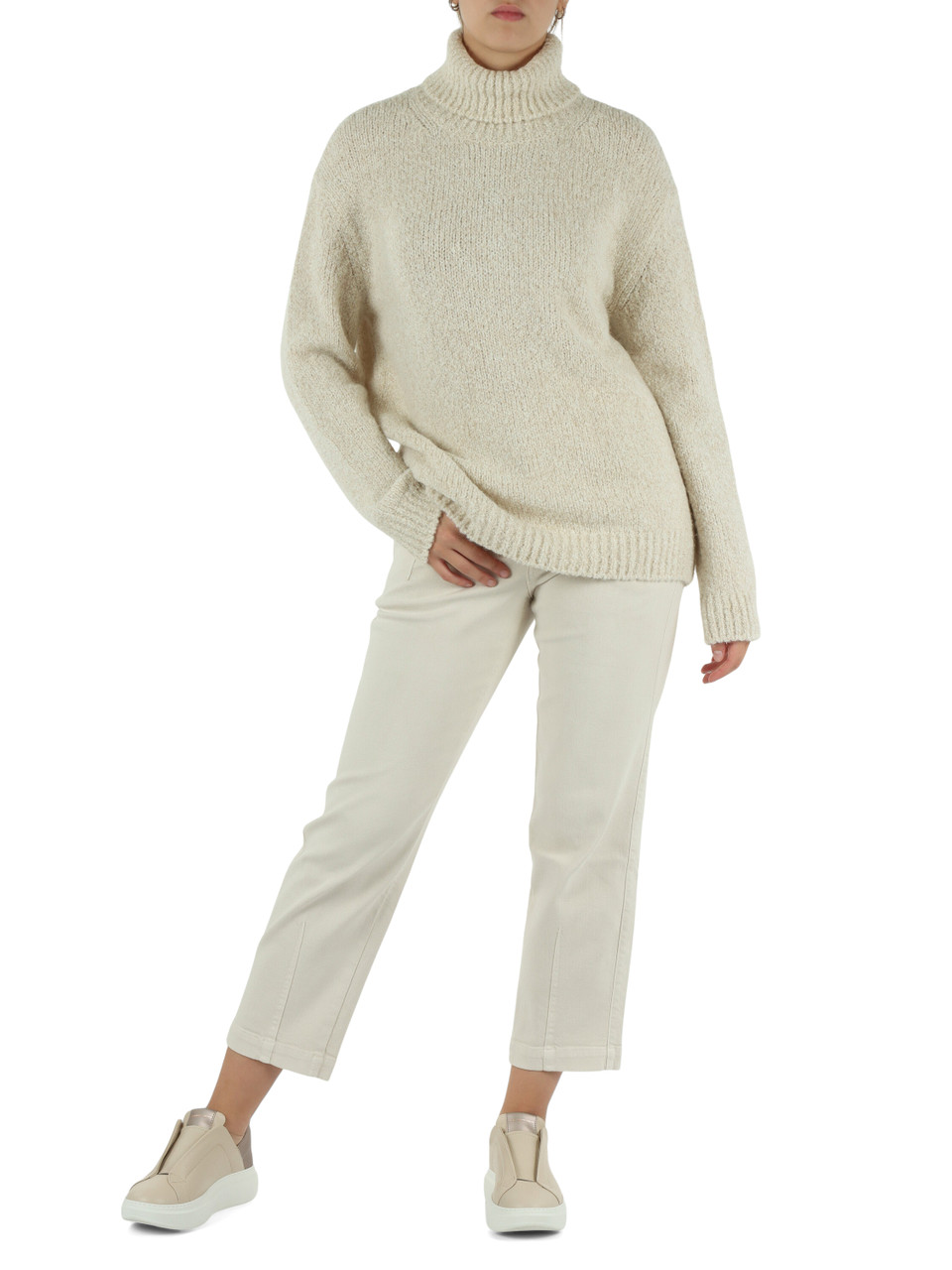 BEIGE | Maglia collo alto in misto lana e alpaca