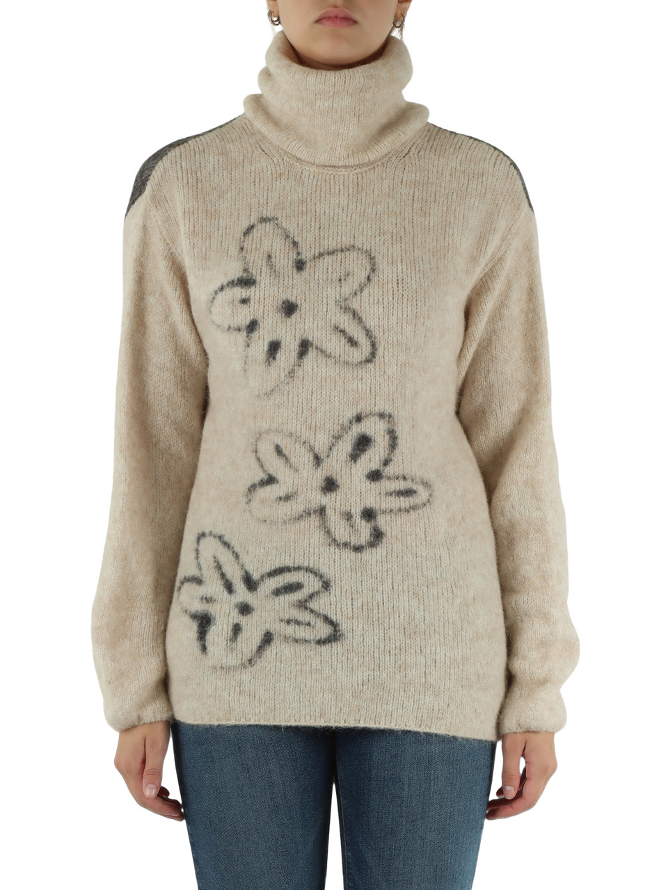 BEIGE | Maglia collo alto in misto lana e alpaca