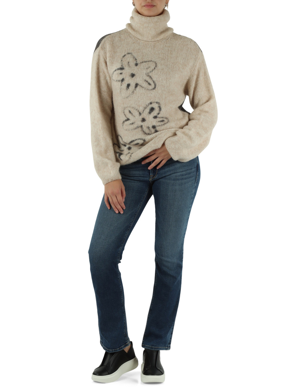 BEIGE | Maglia collo alto in misto lana e alpaca