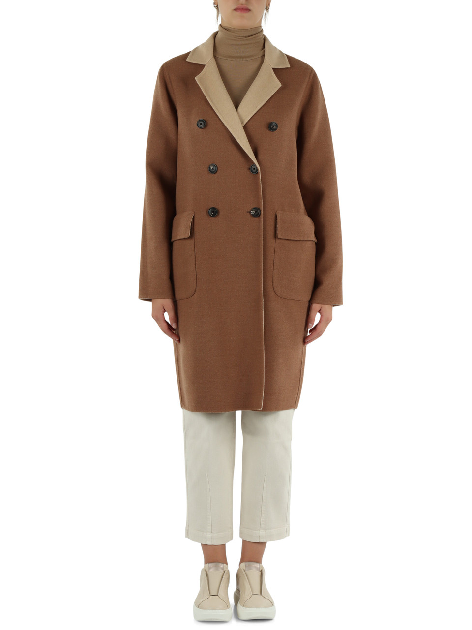 MARRONE CHIARO | Cappotto reversibile in lana