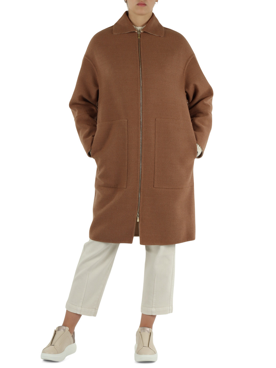MARRONE CHIARO | Cappotto in lana con zip
