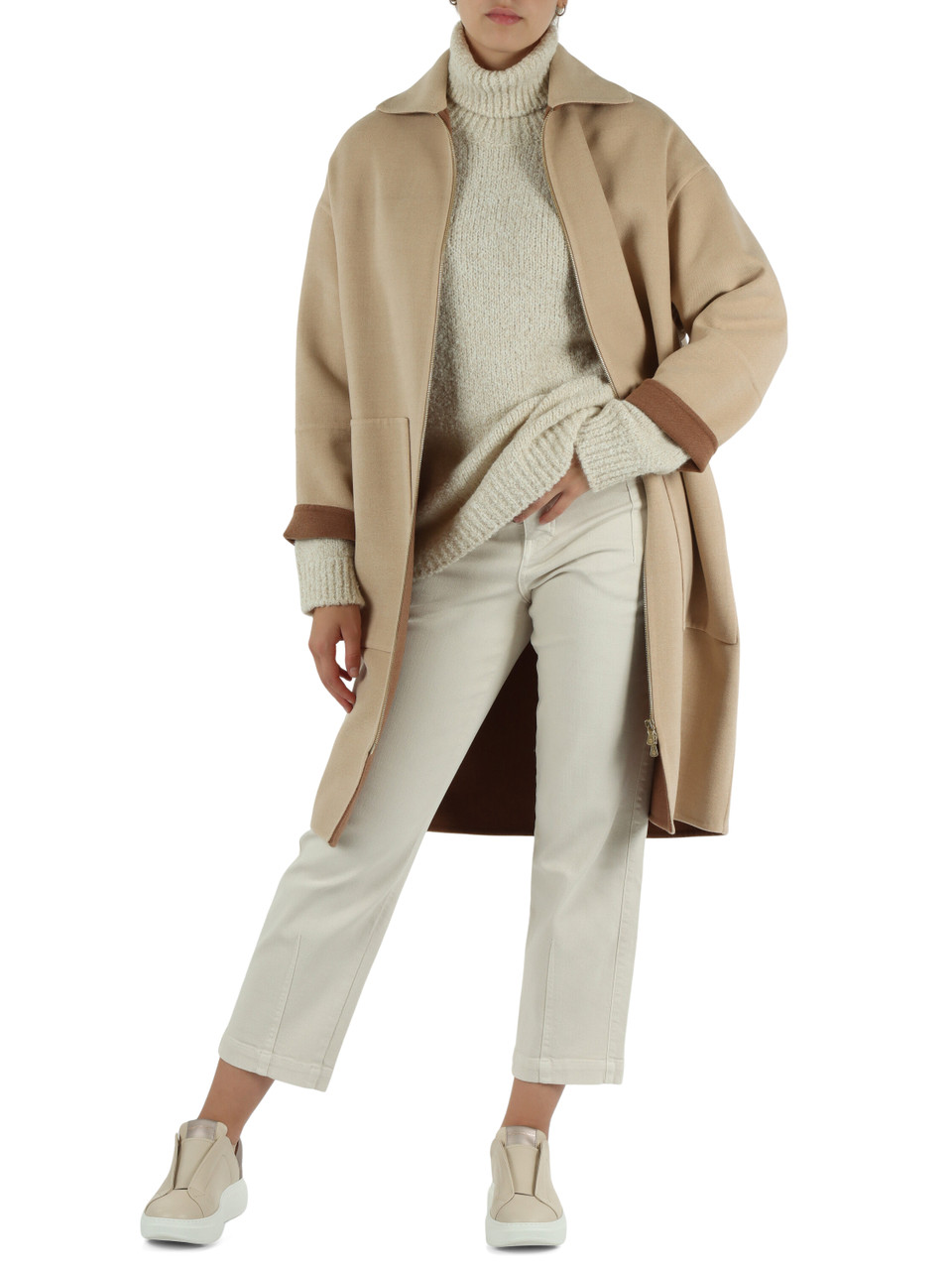 BEIGE | Cappotto in lana con zip