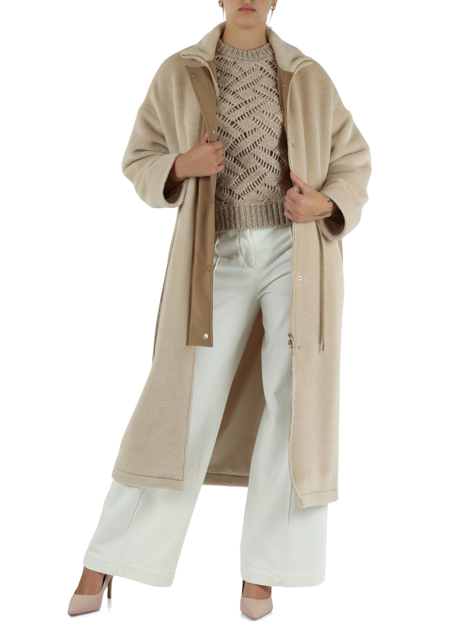BEIGE | Cappotto in beaver di misto alpaca, cammello e cashmere