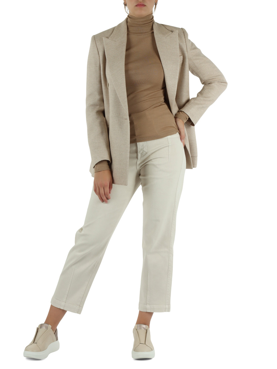 BEIGE | Giacca doppiopetto in seta e cashmere