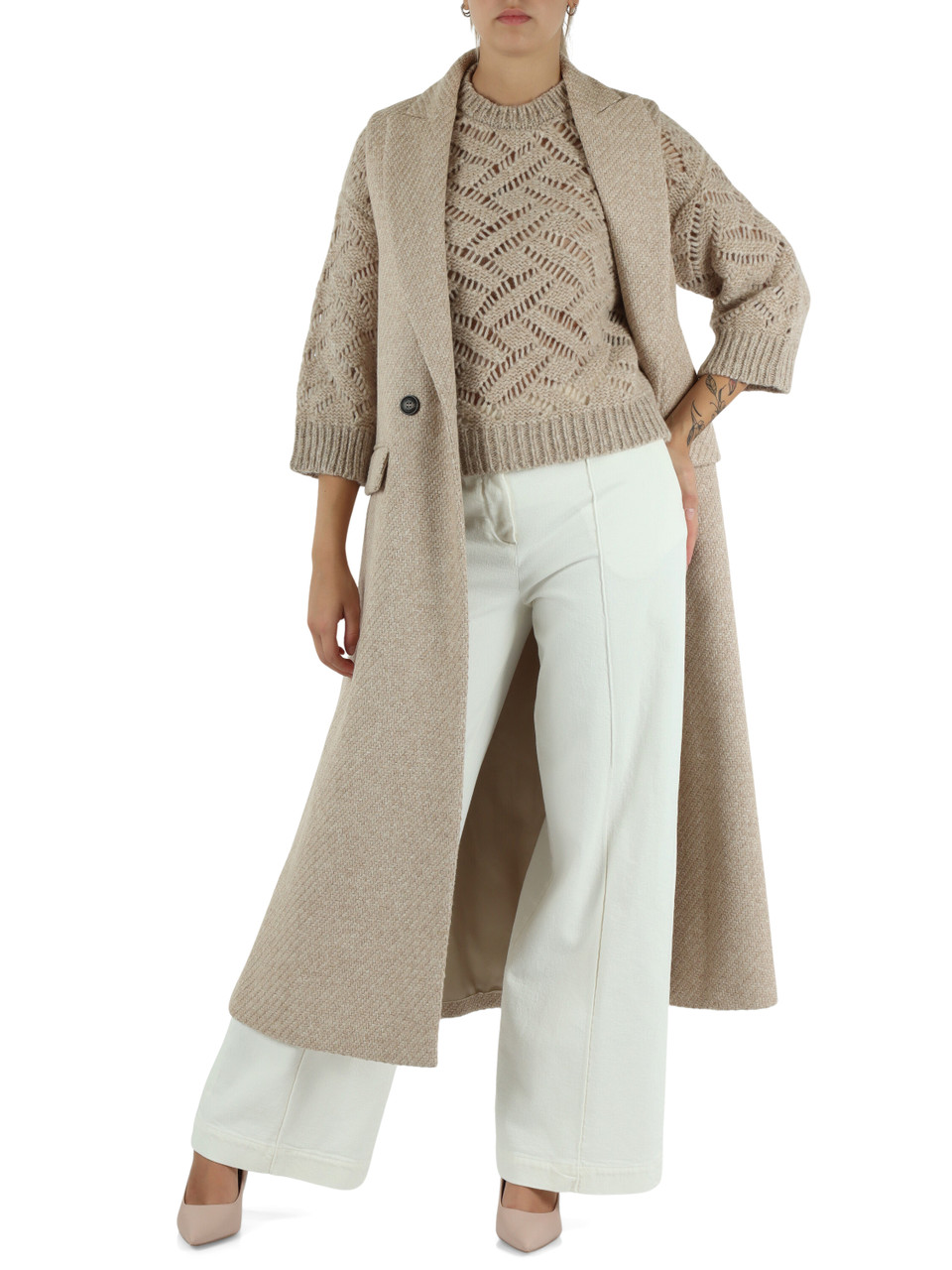 BEIGE | Gilet lungo in lana e alpaca