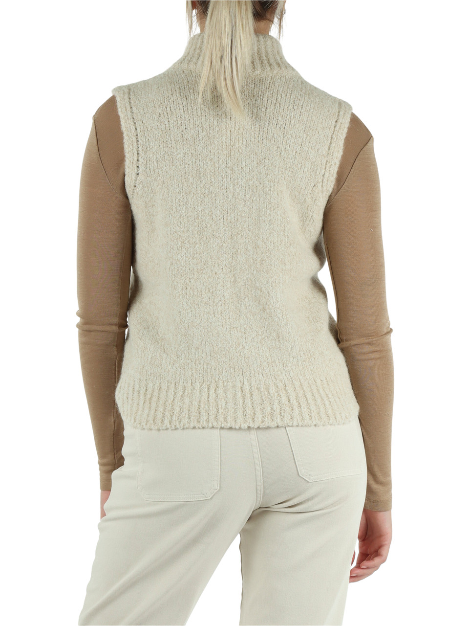BEIGE | Gilet collo a lupetto con zip in misto alpaca