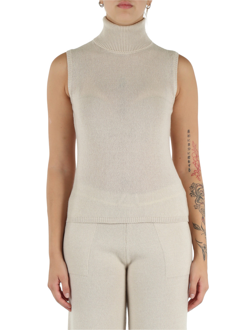 BEIGE | Gilet collo alto in cashmere