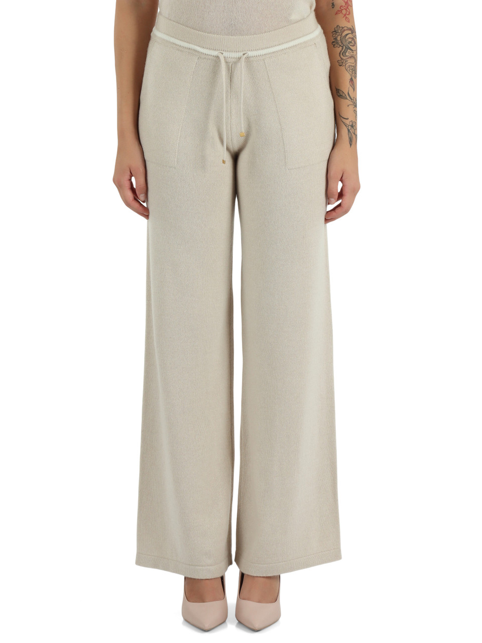 BEIGE | Pantaloni gamba larga in cashmere