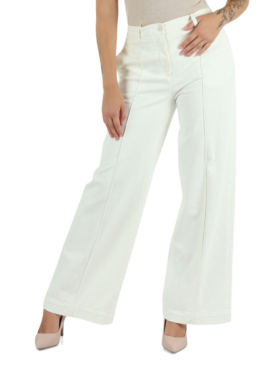 OFF WHITE | Pantalone gamba larga in denim di cotone e cashmere