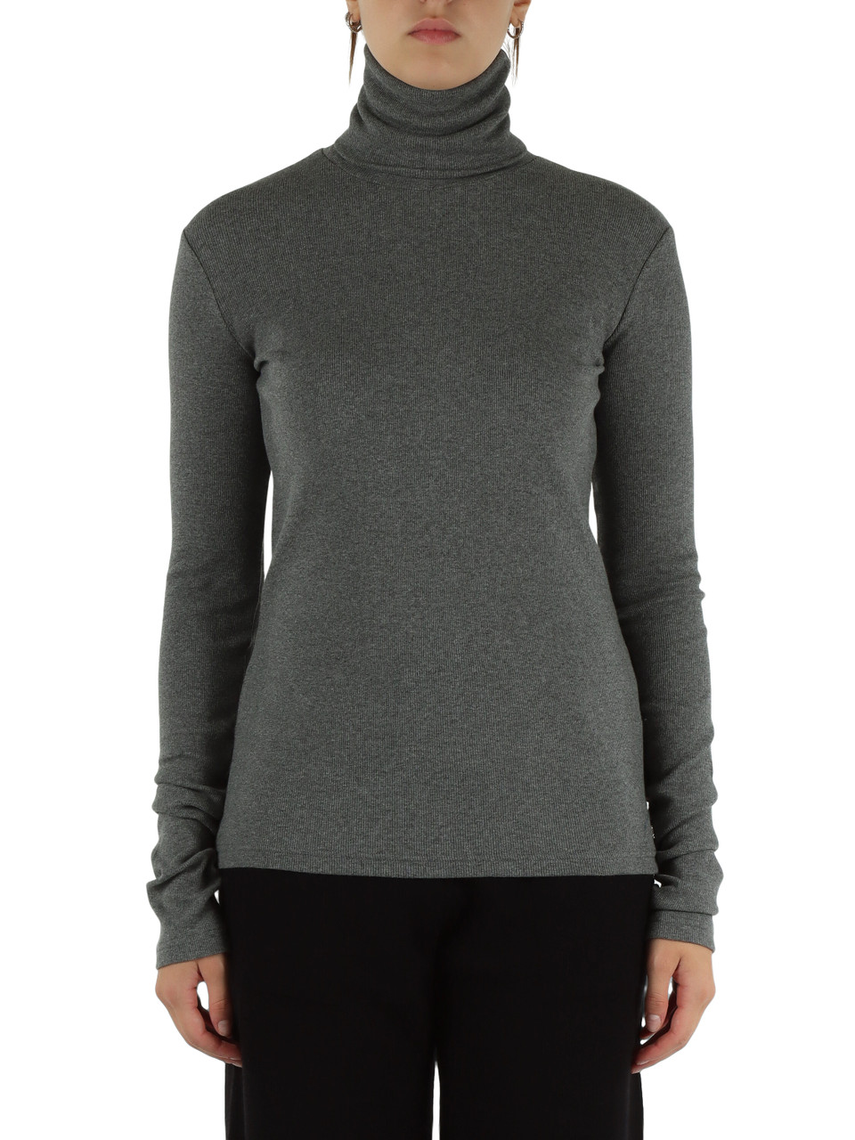 GRIGIO | T-shirt maniche lunghe collo alto in cotone