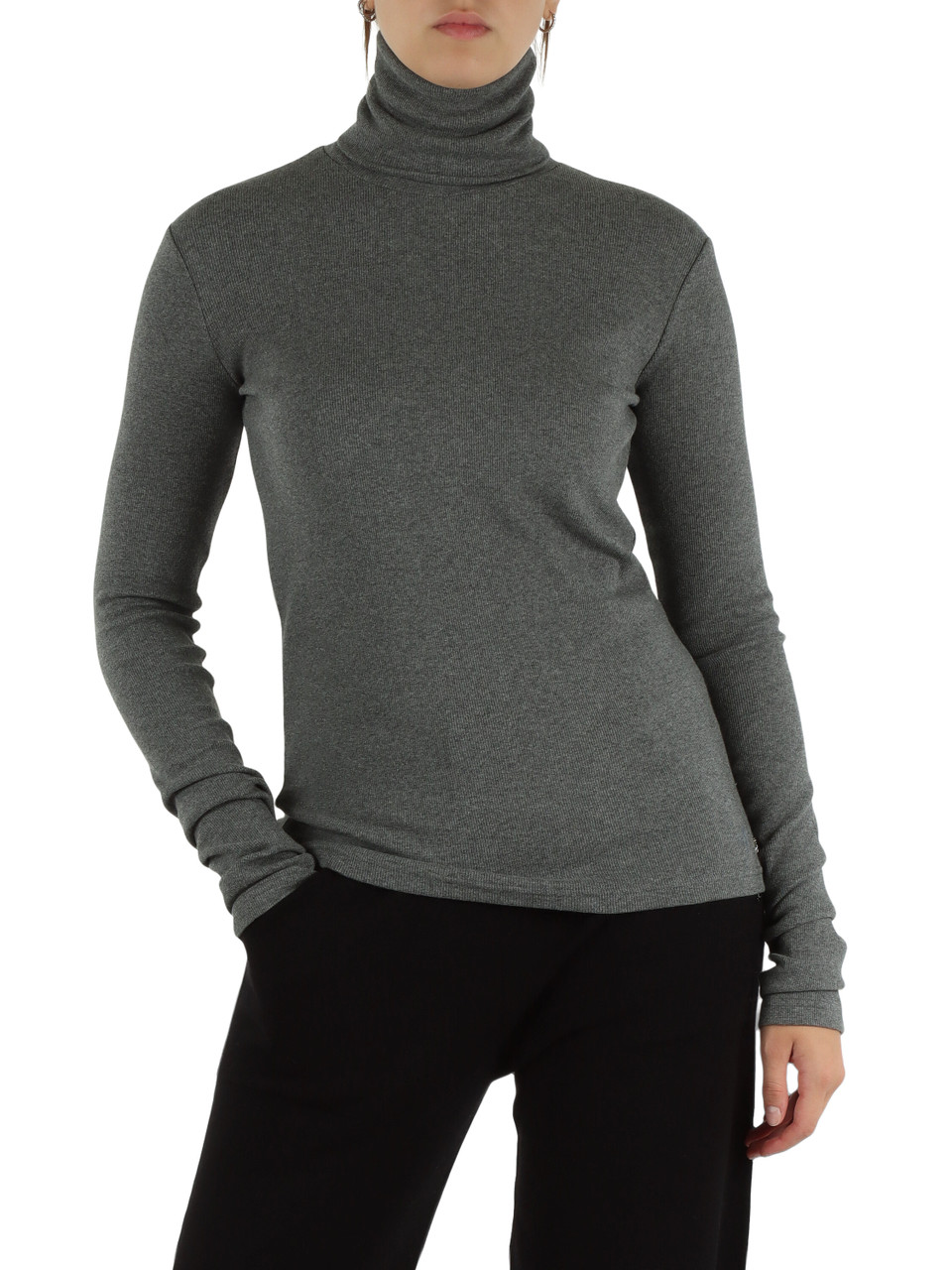 GRIGIO | T-shirt maniche lunghe collo alto in cotone