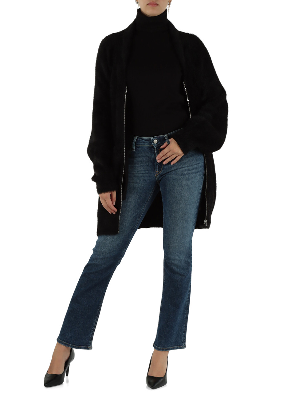 NERO | Cardigan lungo effetto hairy