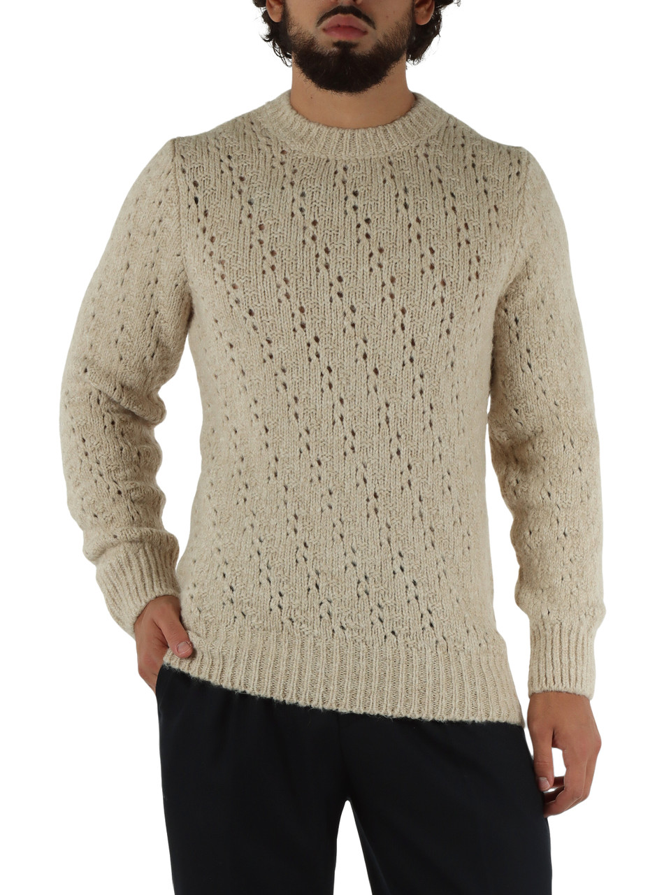 BEIGE | Maglia girocollo in misto lana e viscosa