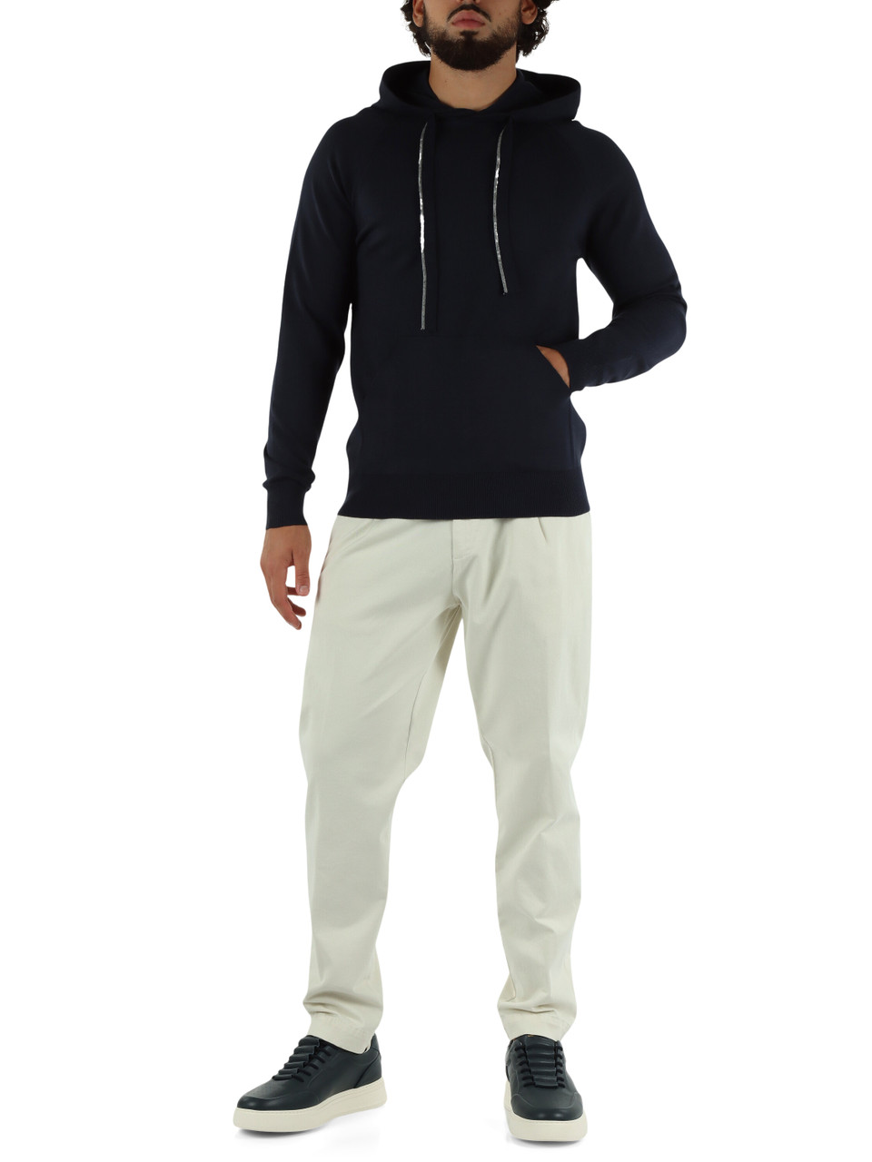 BLU | Maglia con cappuccio in misto viscosa