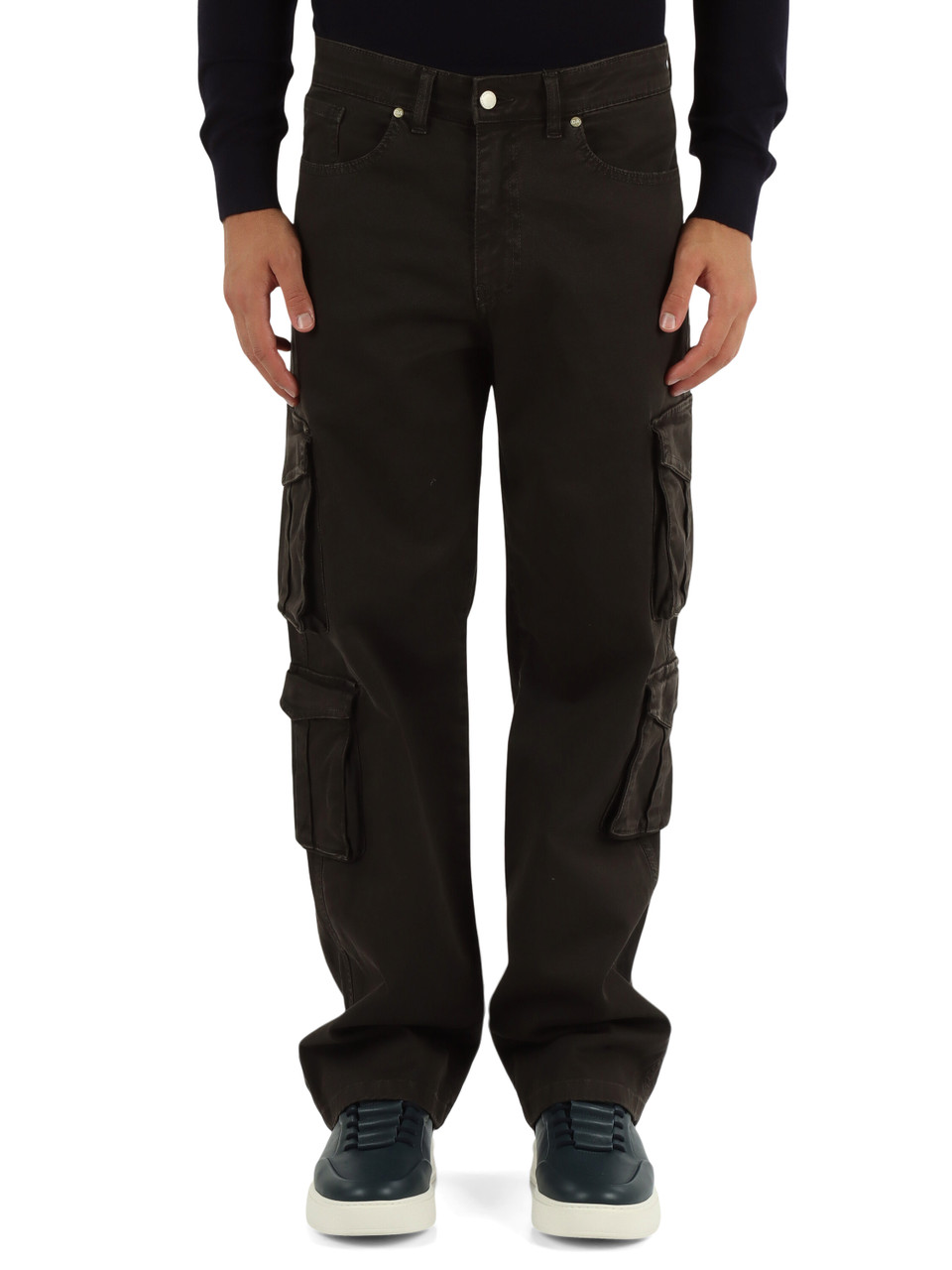 MARRONE | Pantaloni cargo Antifit in twill di cotone stretch