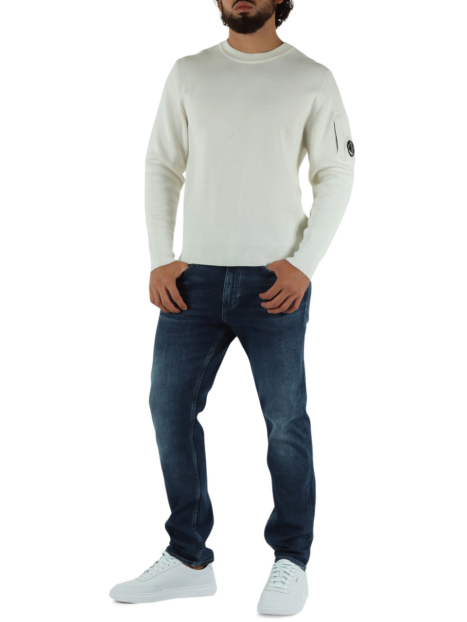 OFF WHITE | Maglia girocollo in misto lana vergine