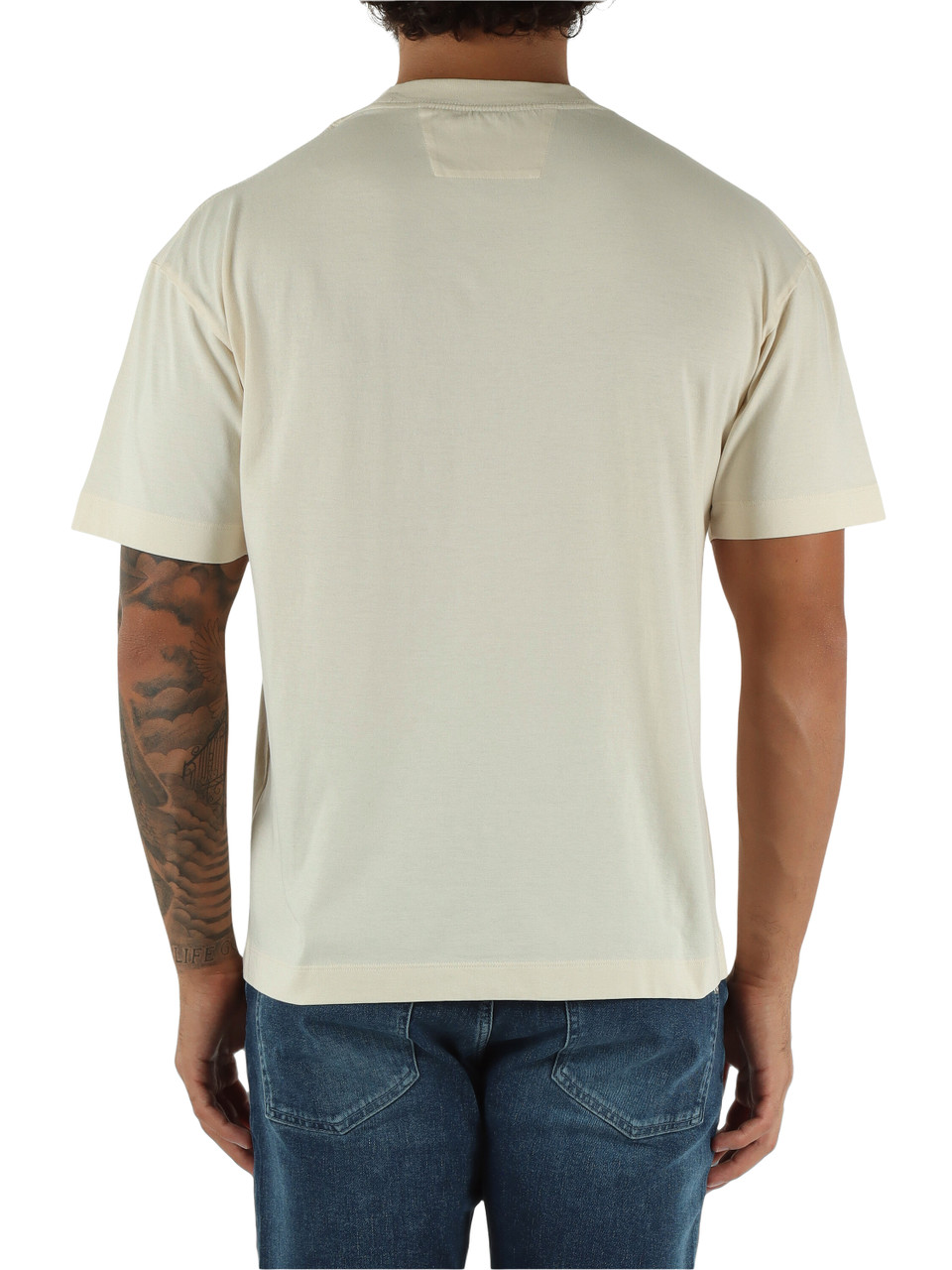 CREMA | T-shirt in cotone con stampa logo frontale