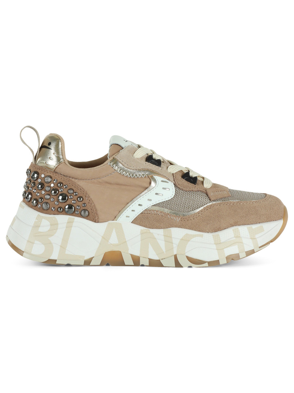 BEIGE | Sneakers in pelle e tessuto CLUB 105 con borchie