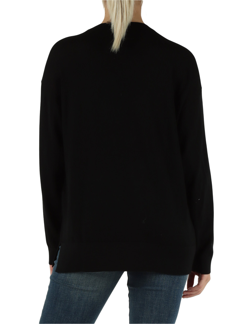 NERO | Maglia girocollo in lana vergine con logo frontale