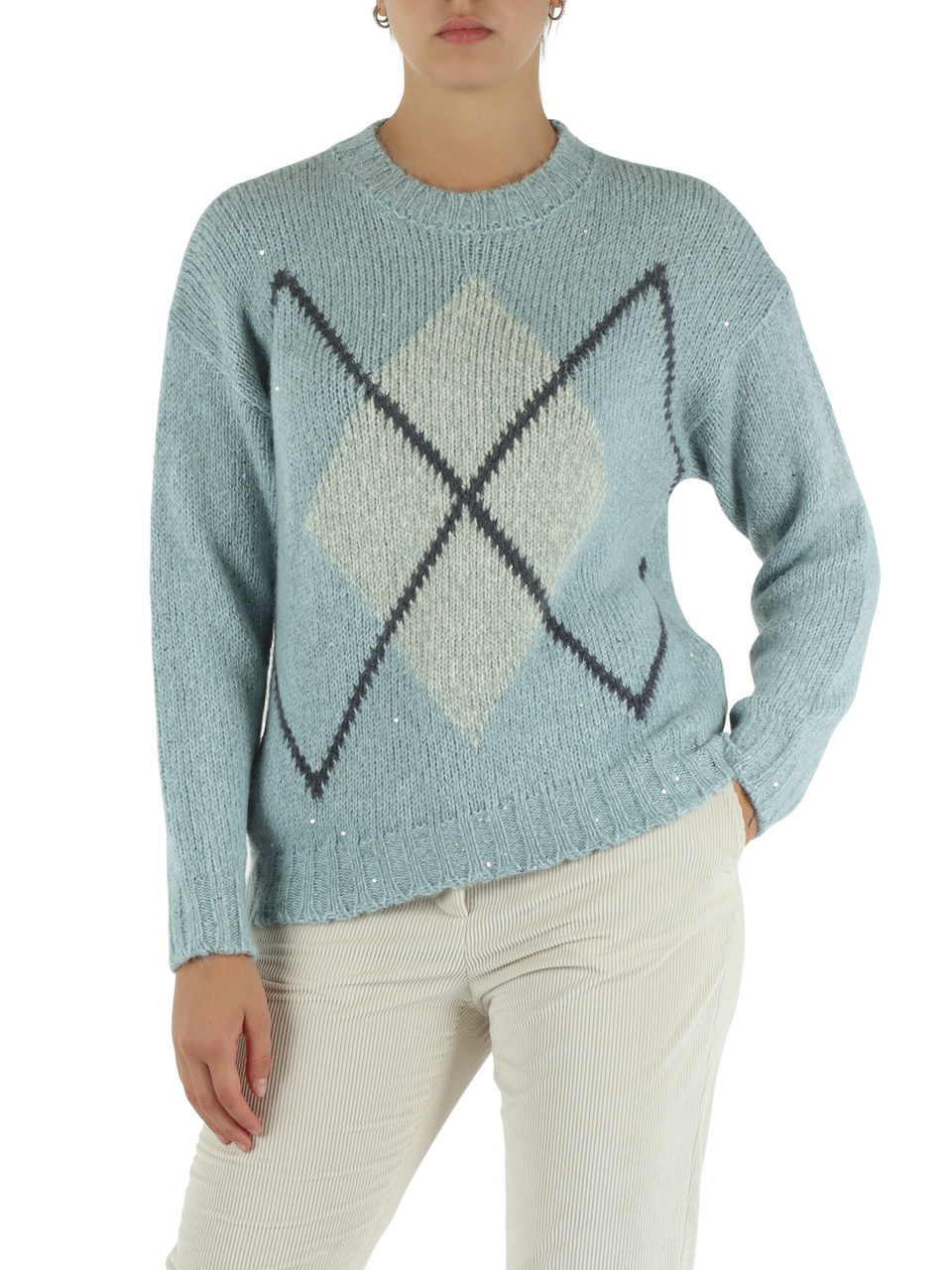 AZZURRO | Maglia girocollo in misto alpaca, cashmere e mohair
