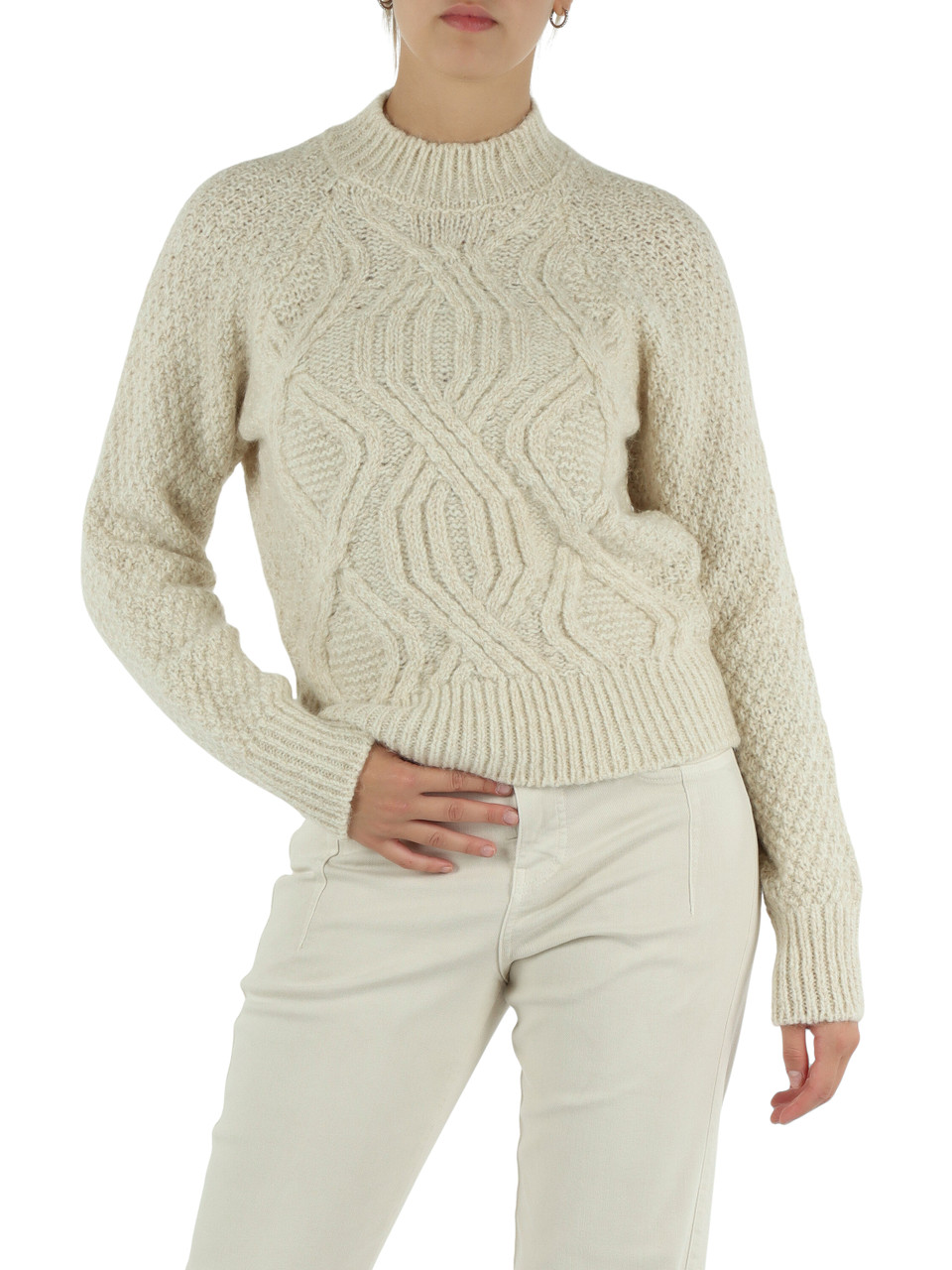 BEIGE | Maglia girocollo in misto lana, cashmere e mohair