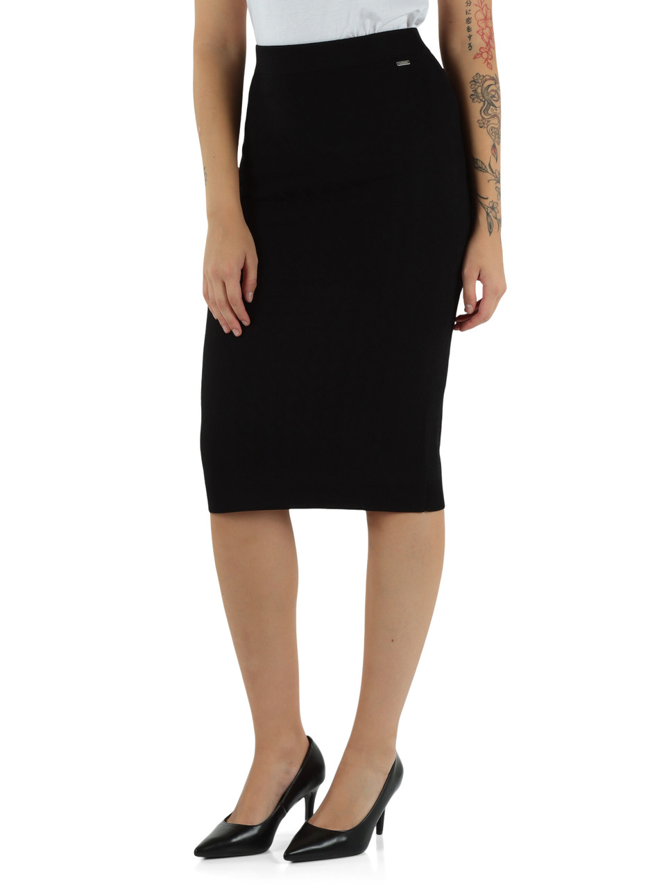 NERO | Gonna in misto viscosa con motivo logo