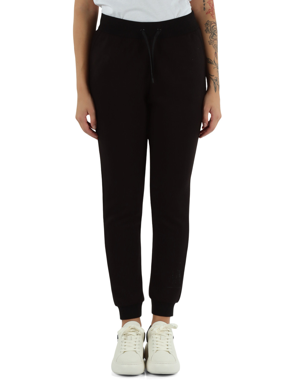 NERO | Pantaloni sportivi in misto viscosa con logo in strass