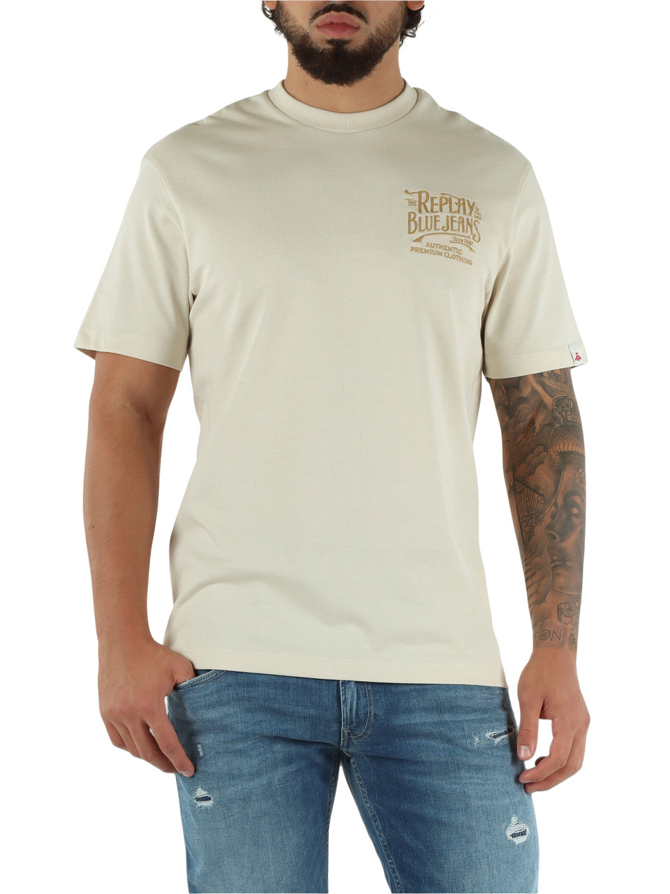 BEIGE | T-shirt in cotone con ricamo logo frontale