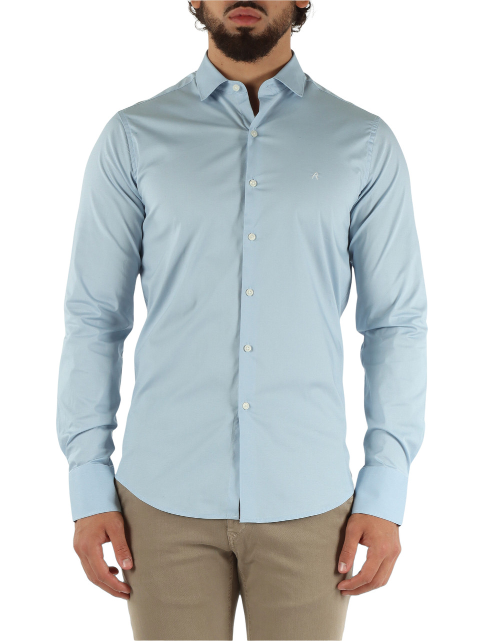 AZZURRO | Camicia slim fit in cotone stretch con ricamo logo