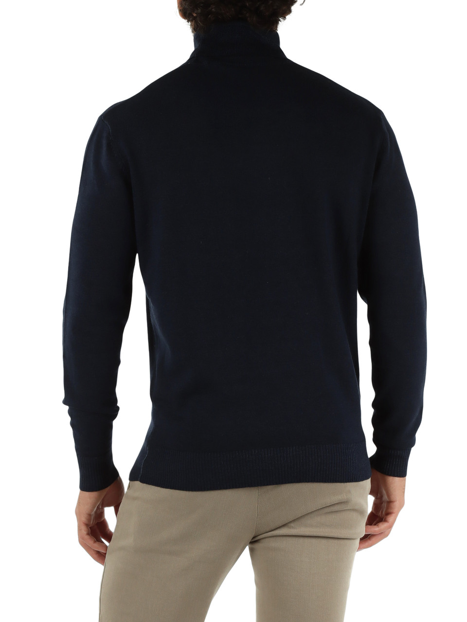 BLU SCURO | Maglia collo alto in misto lana con ricamo logo