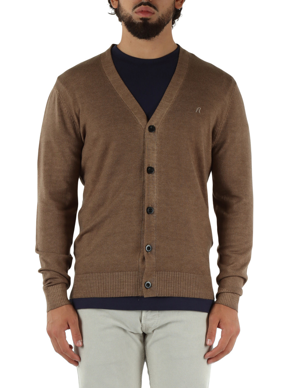 MARRONE CHIARO | Cardigan in misto lana con ricamo logo