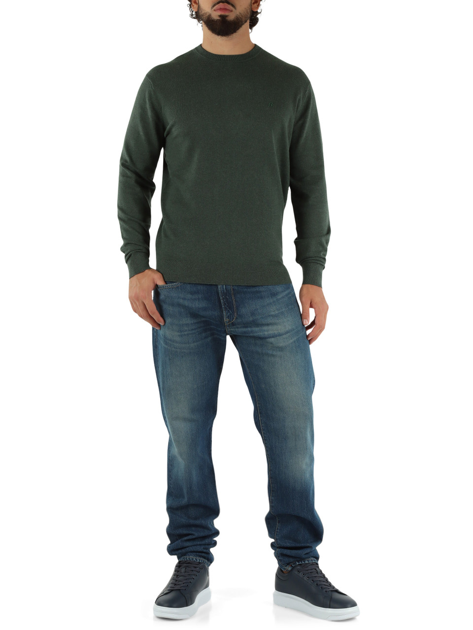 VERDE | Maglia in cotone e cashmere con ricamo logo