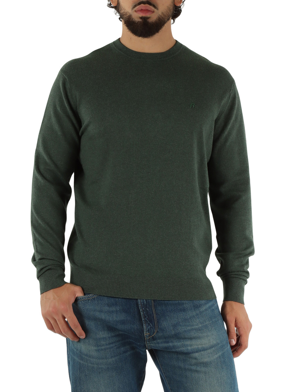 VERDE | Maglia in cotone e cashmere con ricamo logo
