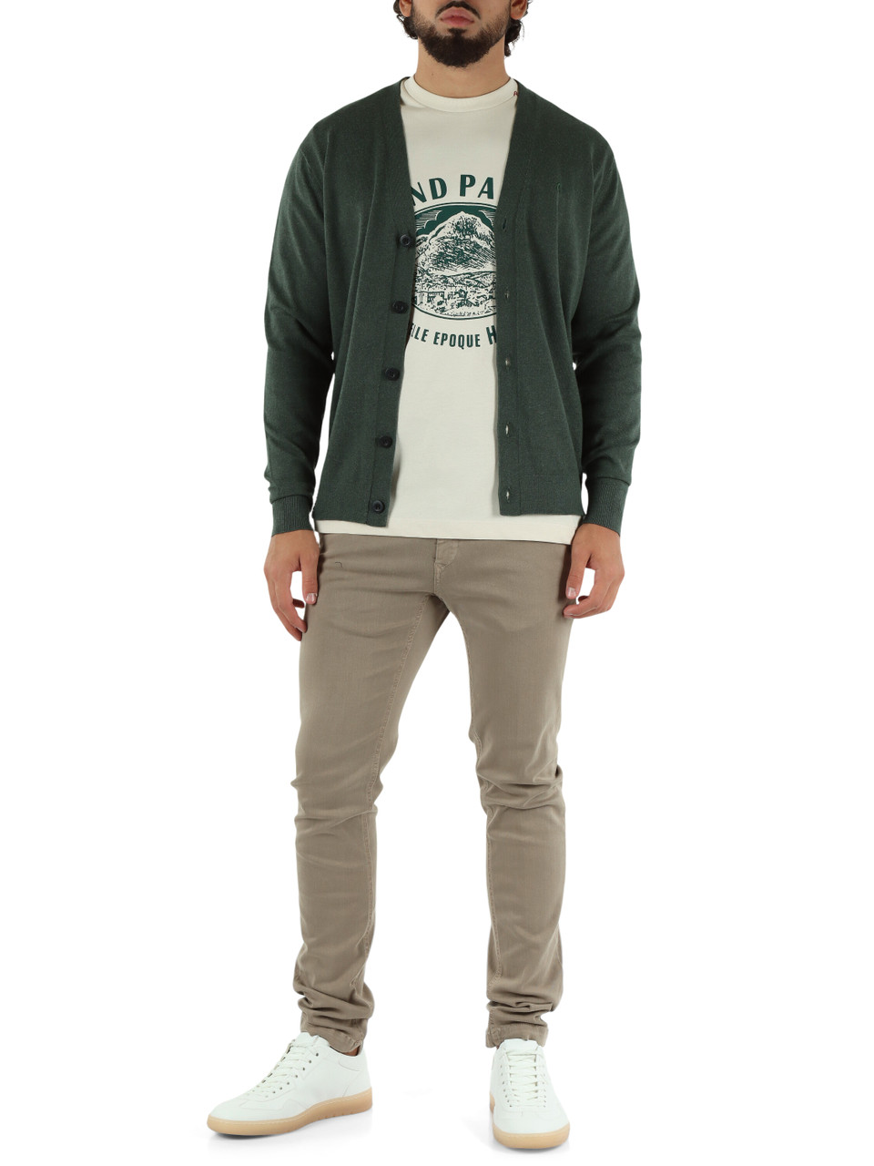 VERDE | Cardigan in cotone e cashmere con ricamo logo
