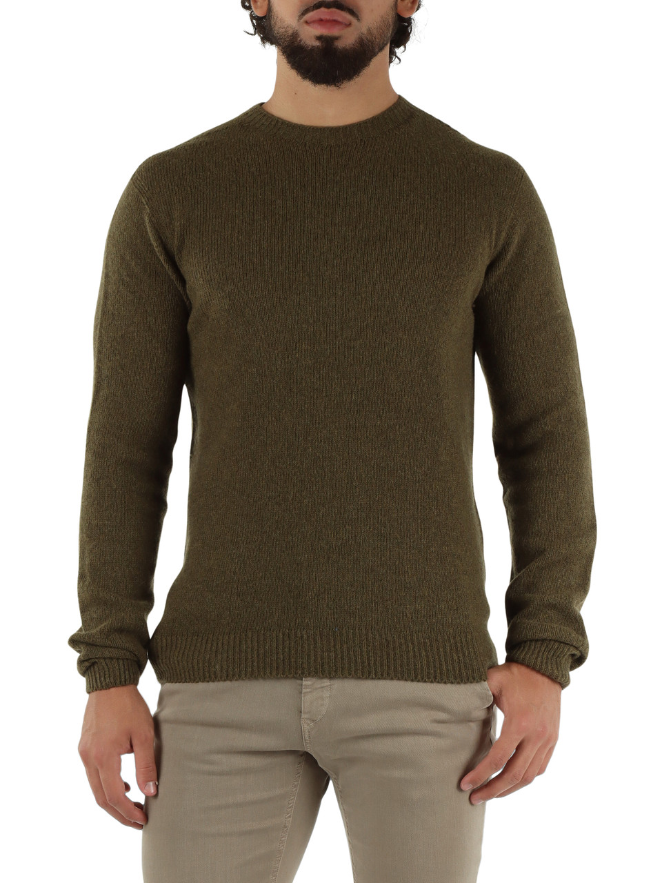 VERDE MILITARE | Maglia girocollo in misto lana