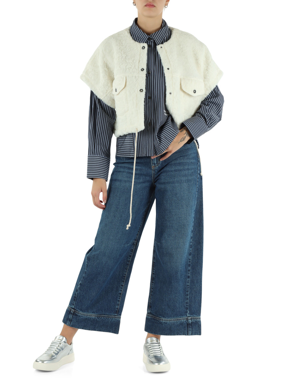 BLU | Camicia a righe in cotone con scritta logo