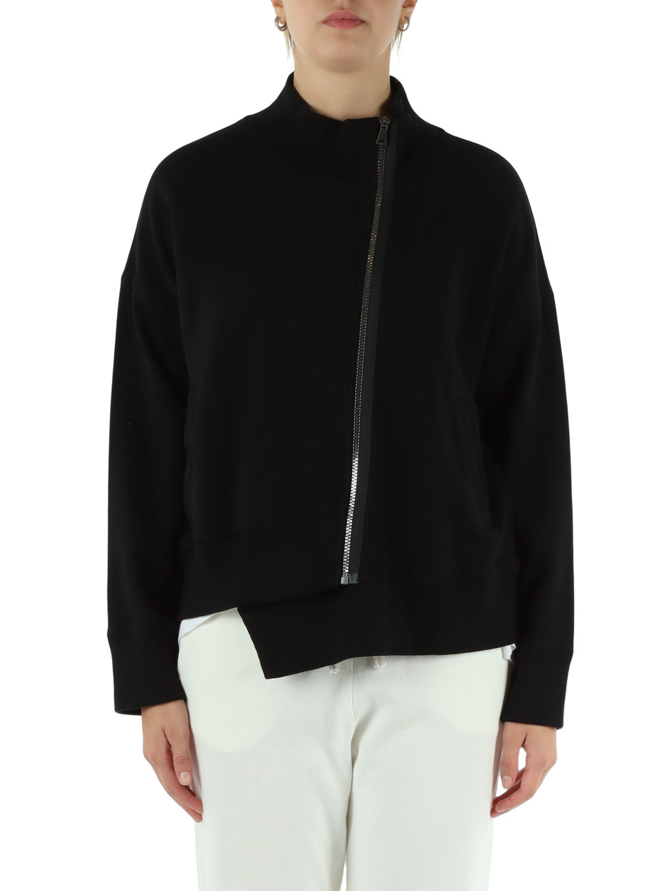 NERO | Felpa con zip decentrata e fondo asimmetrico