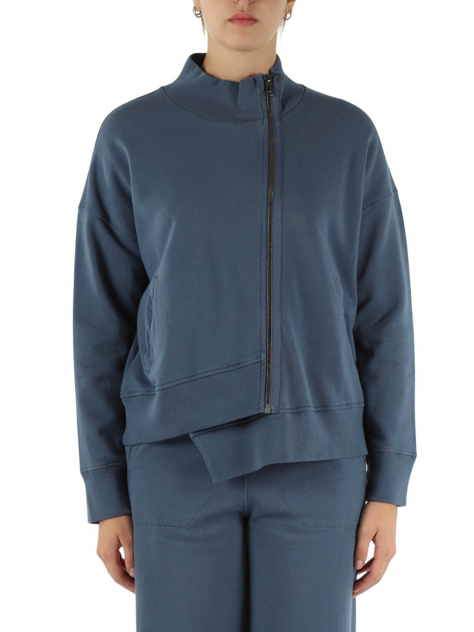 BLU CHIARO | Felpa con zip decentrata e fondo asimmetrico